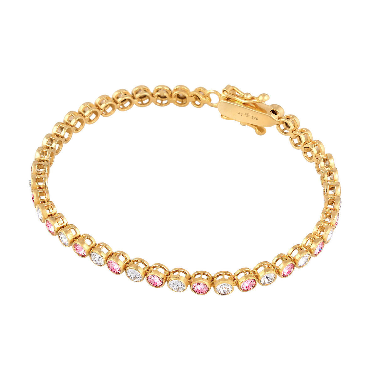 Gold - Elli PREMIUM | Tennisarmband | Kristalle (Weiß & Rosa) | 925er Sterling Silber