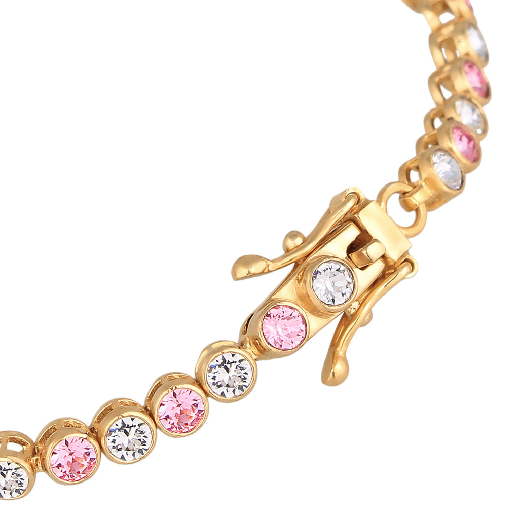 Gold - Elli PREMIUM | Tennisarmband | Kristalle (Weiß & Rosa) | 925er Sterling Silber