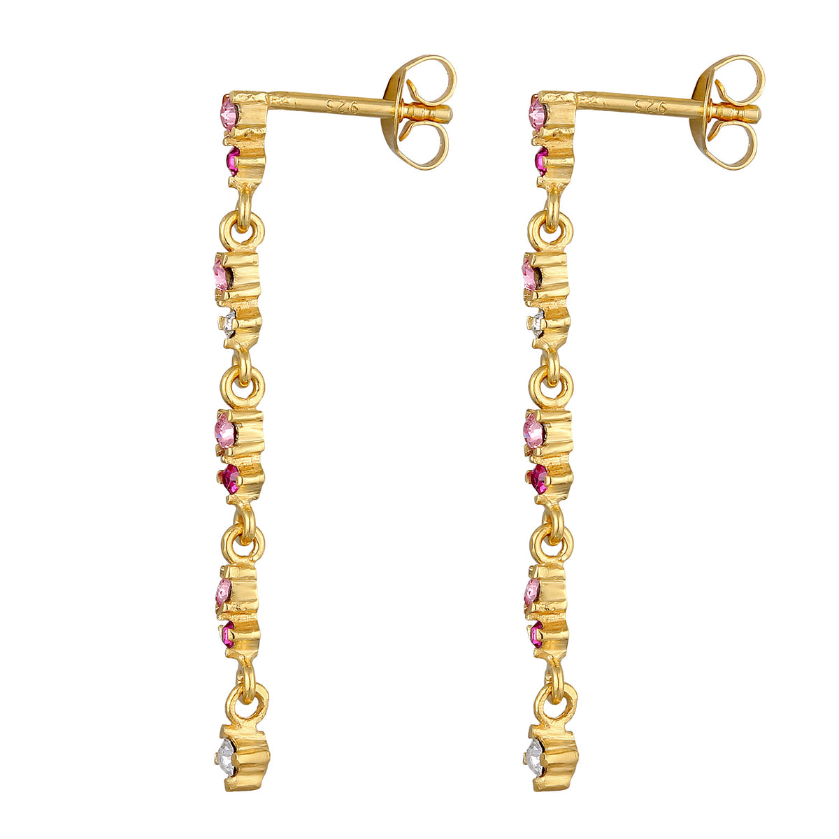 Gold - Elli | Ohrhänger | Glas Kristalle (Rosa) | 925er Sterling Silver