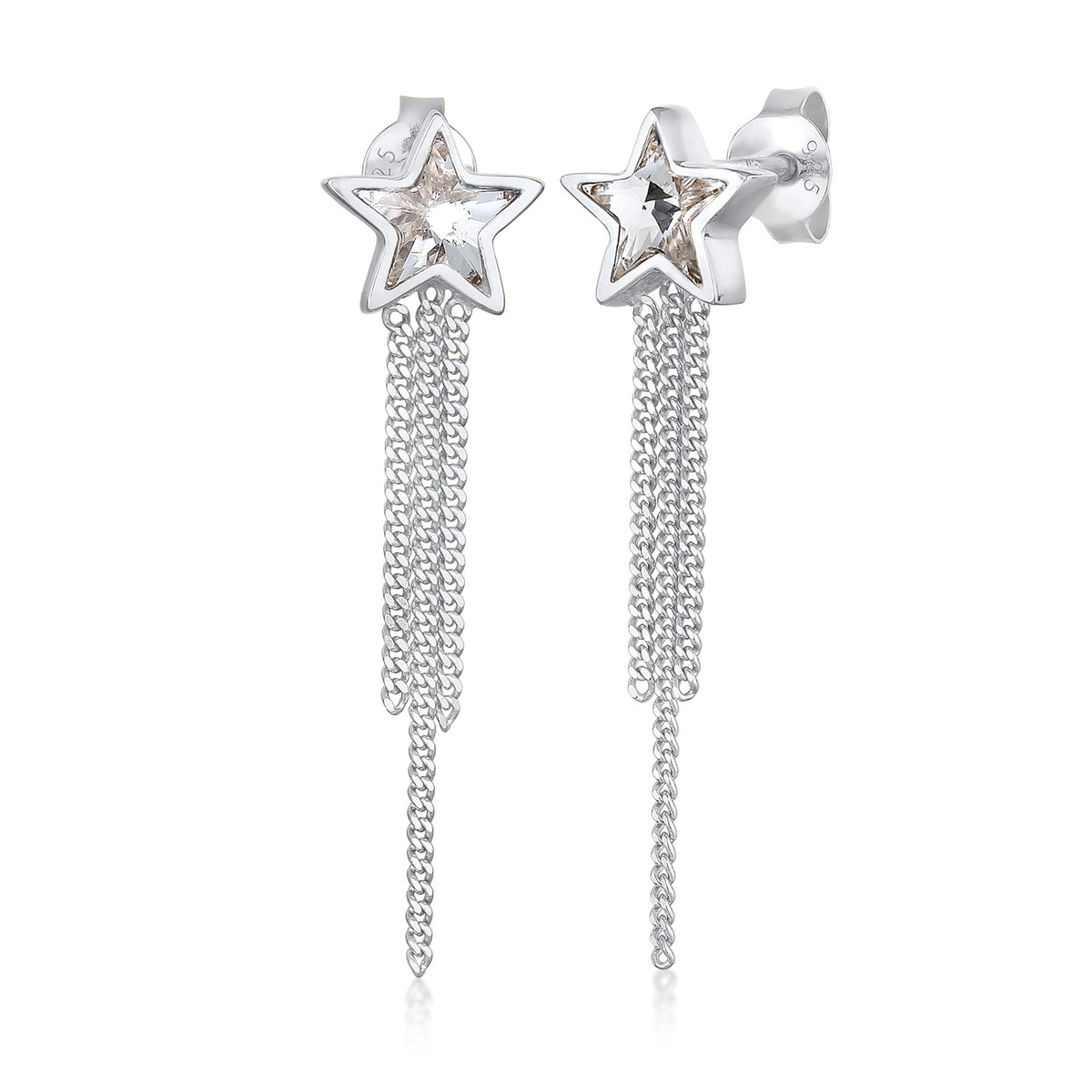 Silber - Elli | Ohrstecker Kette Stern | Mit Kristallen von Swarovski® (Weiß) | 925er Sterling Silber