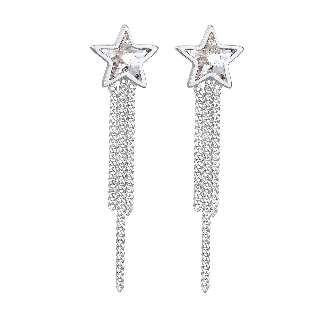 Silber - Elli | Ohrstecker Kette Stern | Mit Kristallen von Swarovski® (Weiß) | 925er Sterling Silber