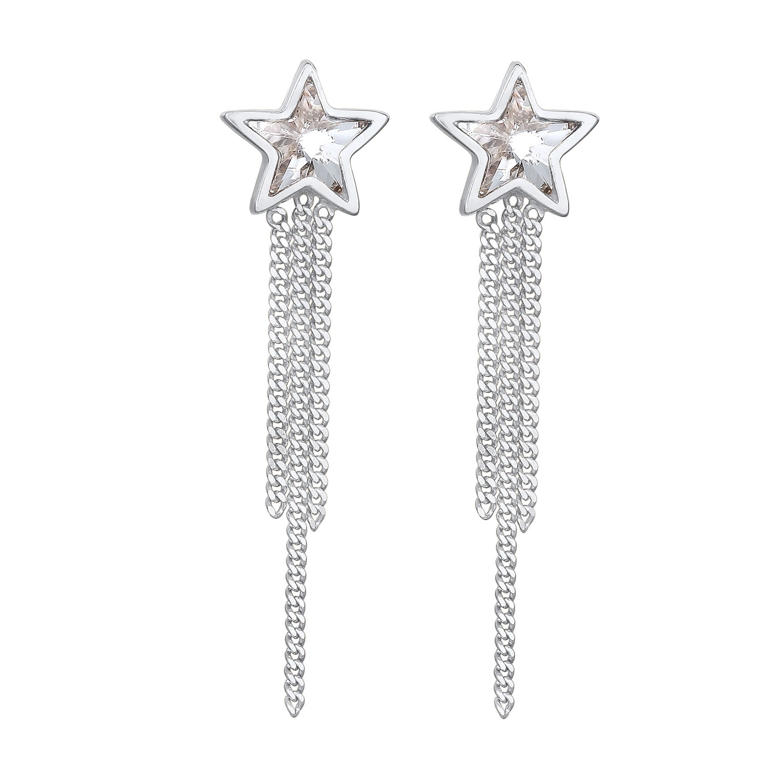 Silber - Elli | Ohrstecker Kette Stern | Mit Kristallen von Swarovski® (Weiß) | 925er Sterling Silber