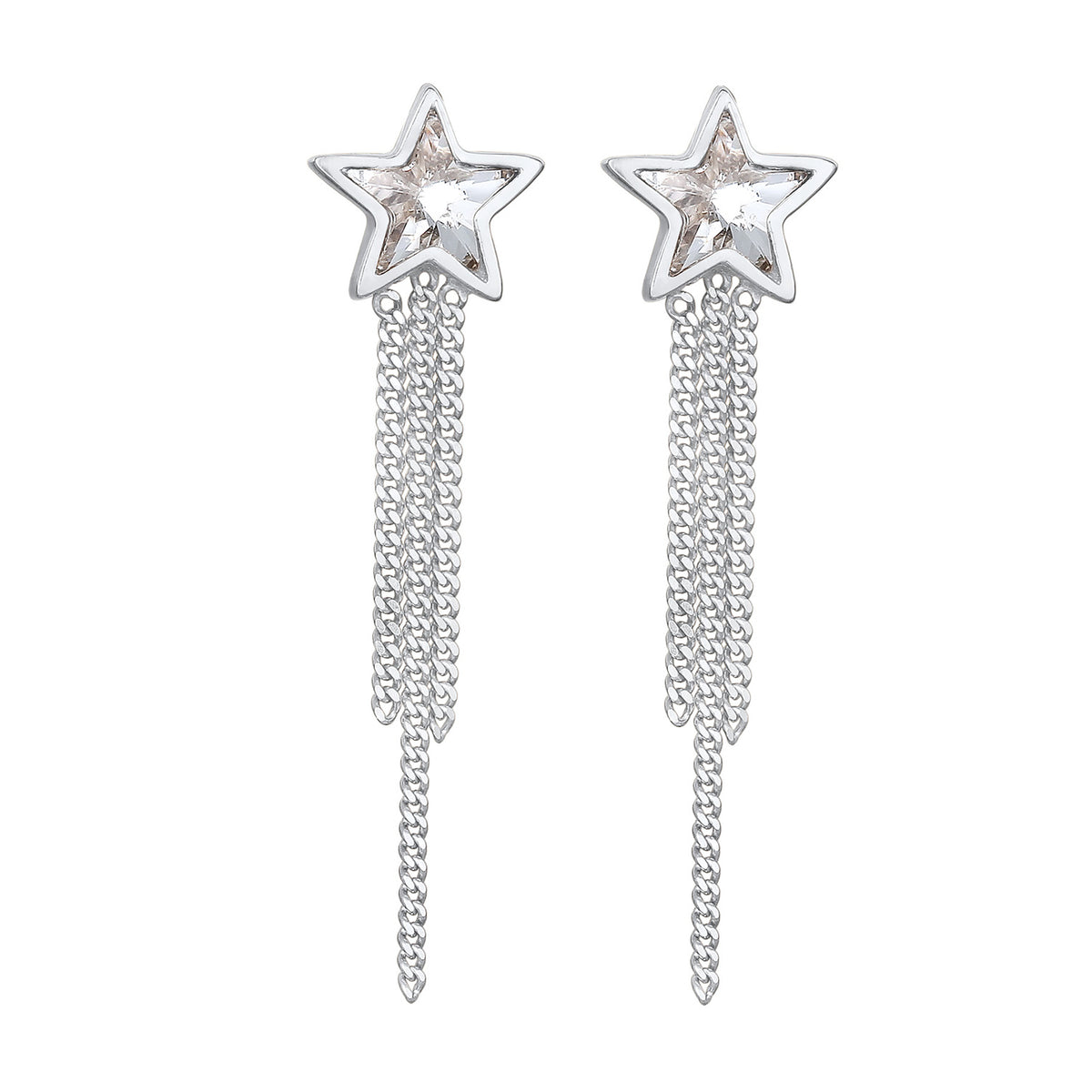Silber - Elli | Ohrstecker Kette Stern | Mit Kristallen von Swarovski® (Weiß) | 925er Sterling Silber