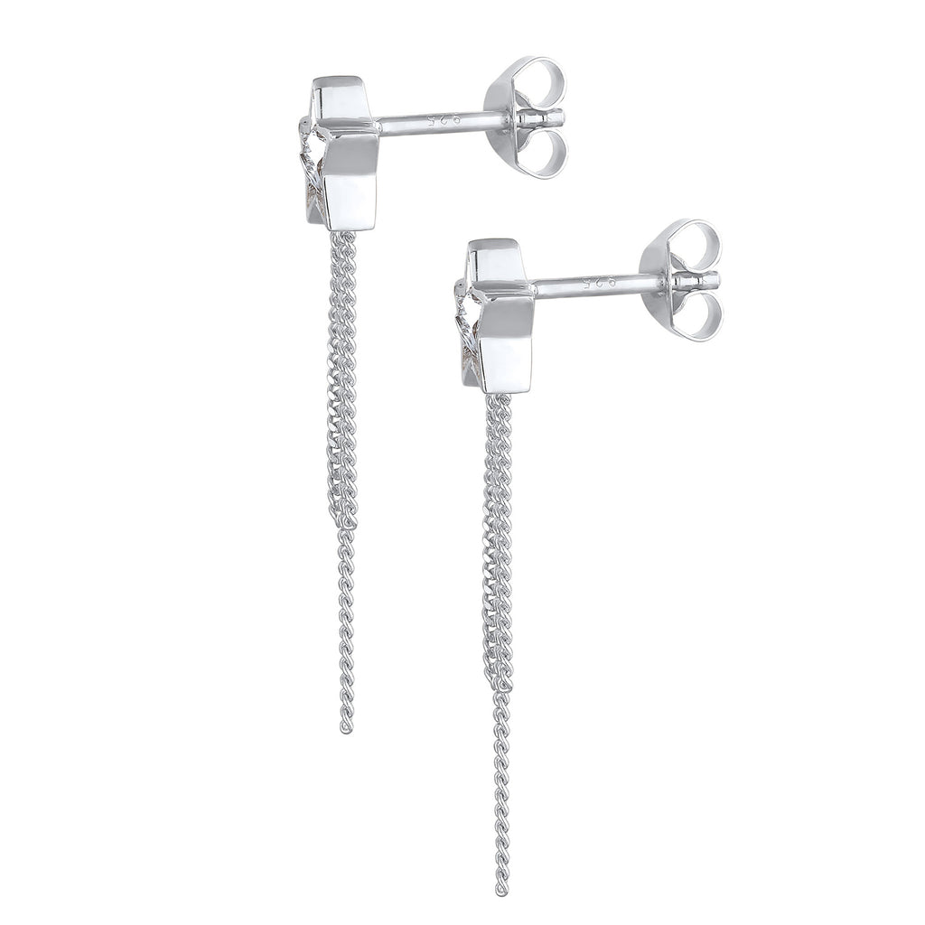 Silber - Elli | Ohrstecker Kette Stern | Mit Kristallen von Swarovski® (Weiß) | 925er Sterling Silber