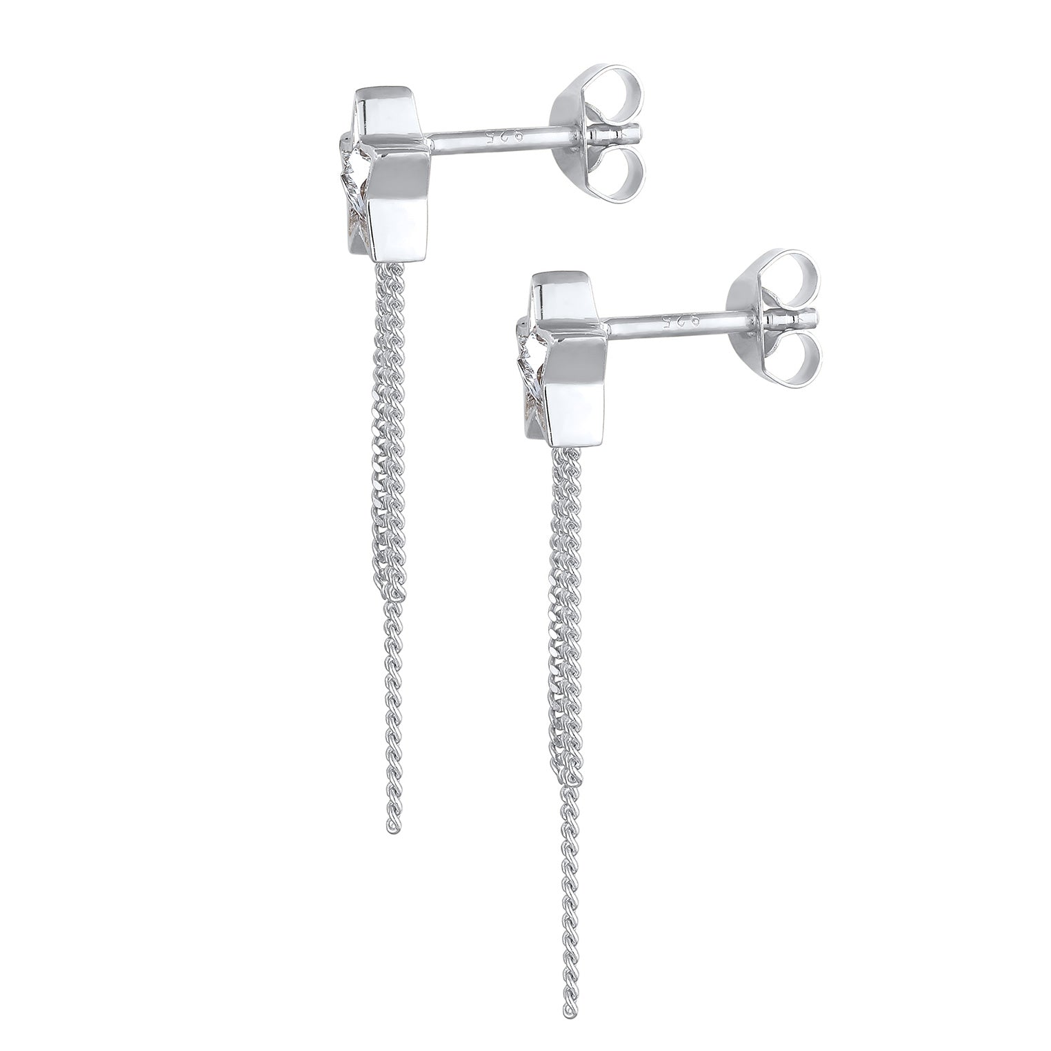 Silber - Elli | Ohrstecker Kette Stern | Mit Kristallen von Swarovski® (Weiß) | 925er Sterling Silber