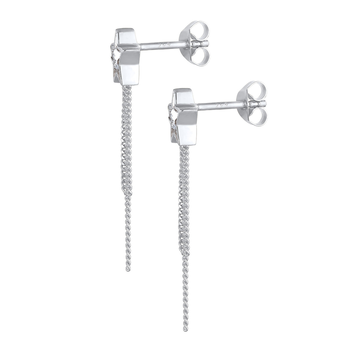Silber - Elli | Ohrstecker Kette Stern | Mit Kristallen von Swarovski® (Weiß) | 925er Sterling Silber