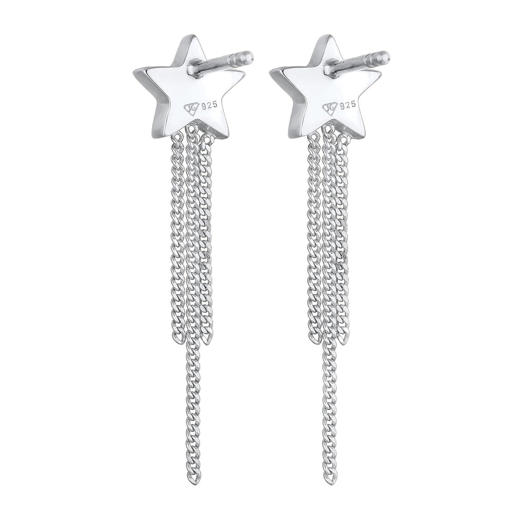 Silber - Elli | Ohrstecker Kette Stern | Mit Kristallen von Swarovski® (Weiß) | 925er Sterling Silber