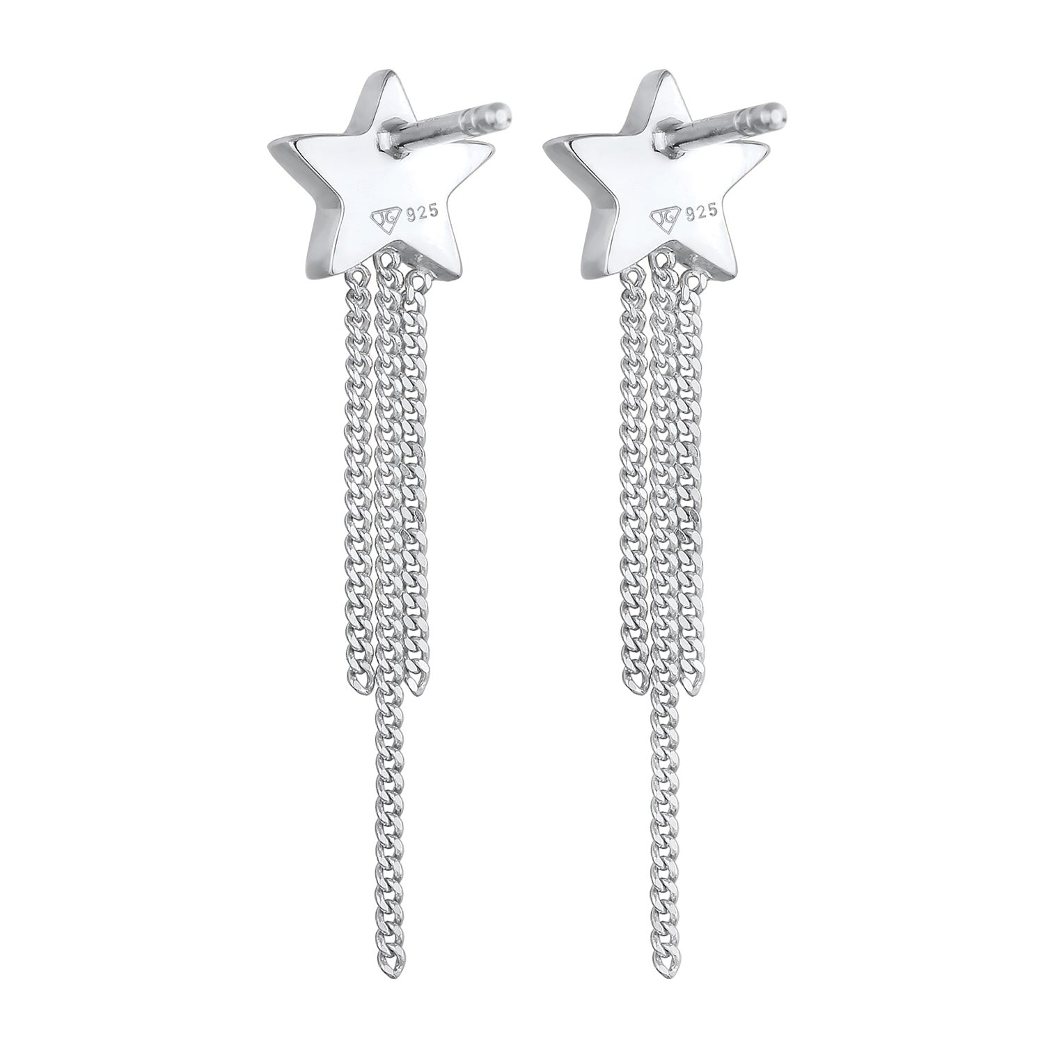Silber - Elli | Ohrstecker Kette Stern | Mit Kristallen von Swarovski® (Weiß) | 925er Sterling Silber