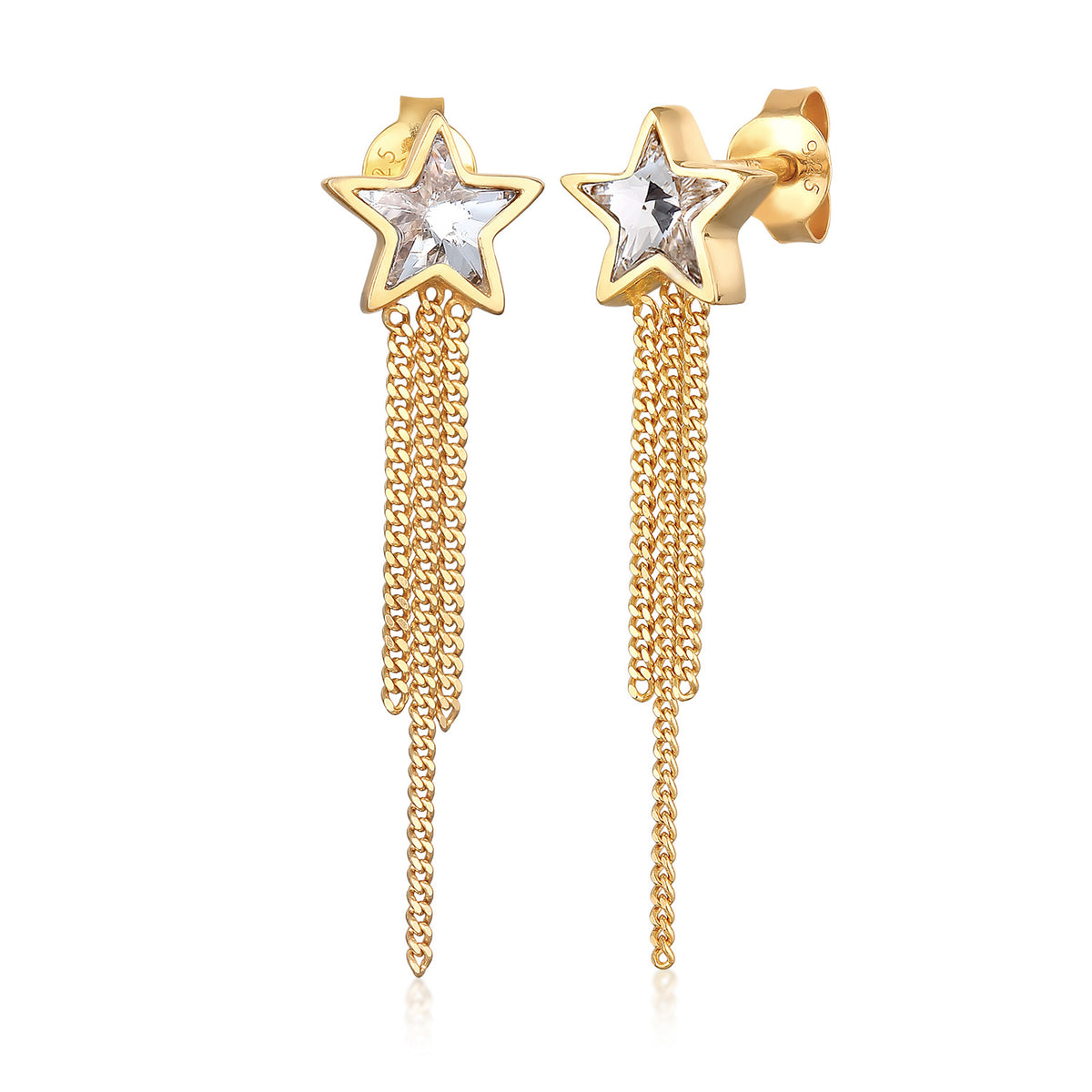 Gold - Elli | Ohrstecker Kette Stern | Mit Kristallen von Swarovski® (Weiß) | 925er Sterling Silber