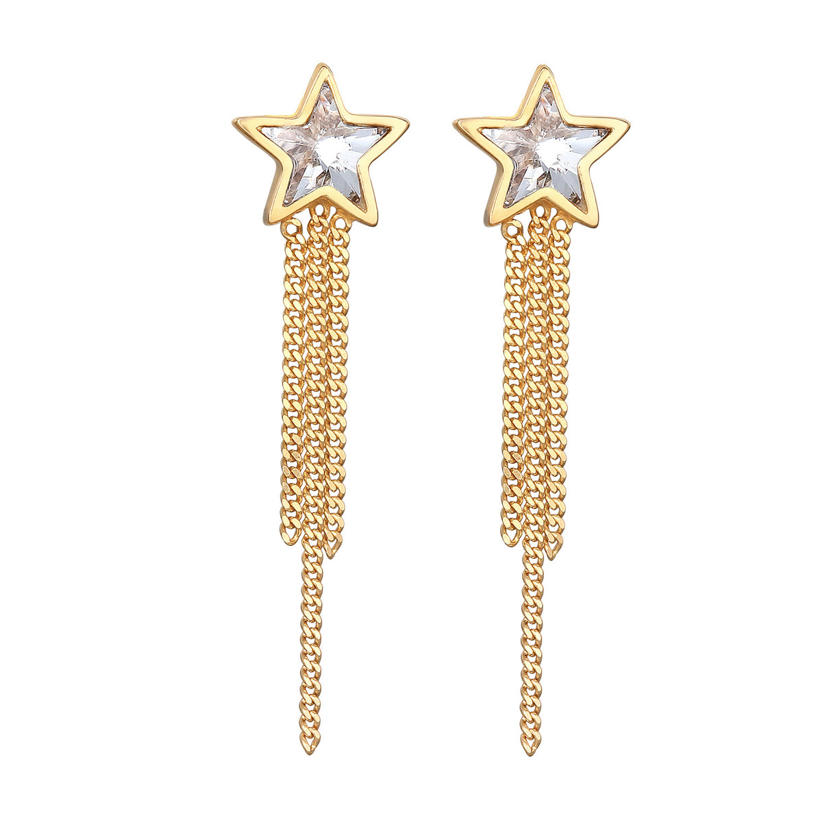 Gold - Elli | Ohrstecker Kette Stern | Mit Kristallen von Swarovski® (Weiß) | 925er Sterling Silber