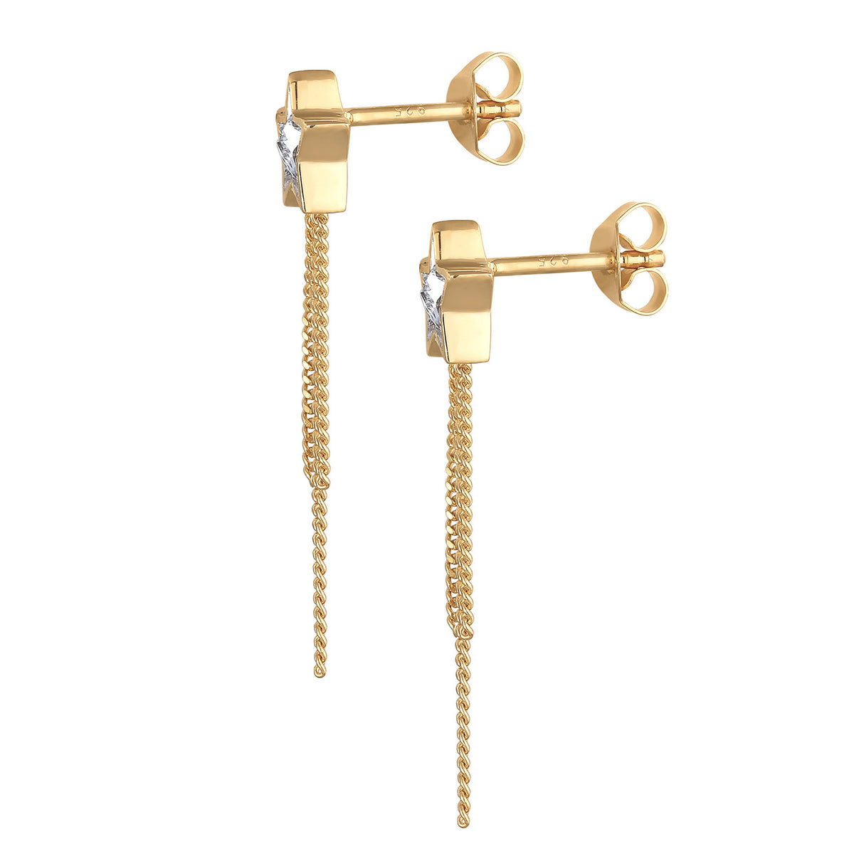 Gold - Elli | Ohrstecker Kette Stern | Mit Kristallen von Swarovski® (Weiß) | 925er Sterling Silber
