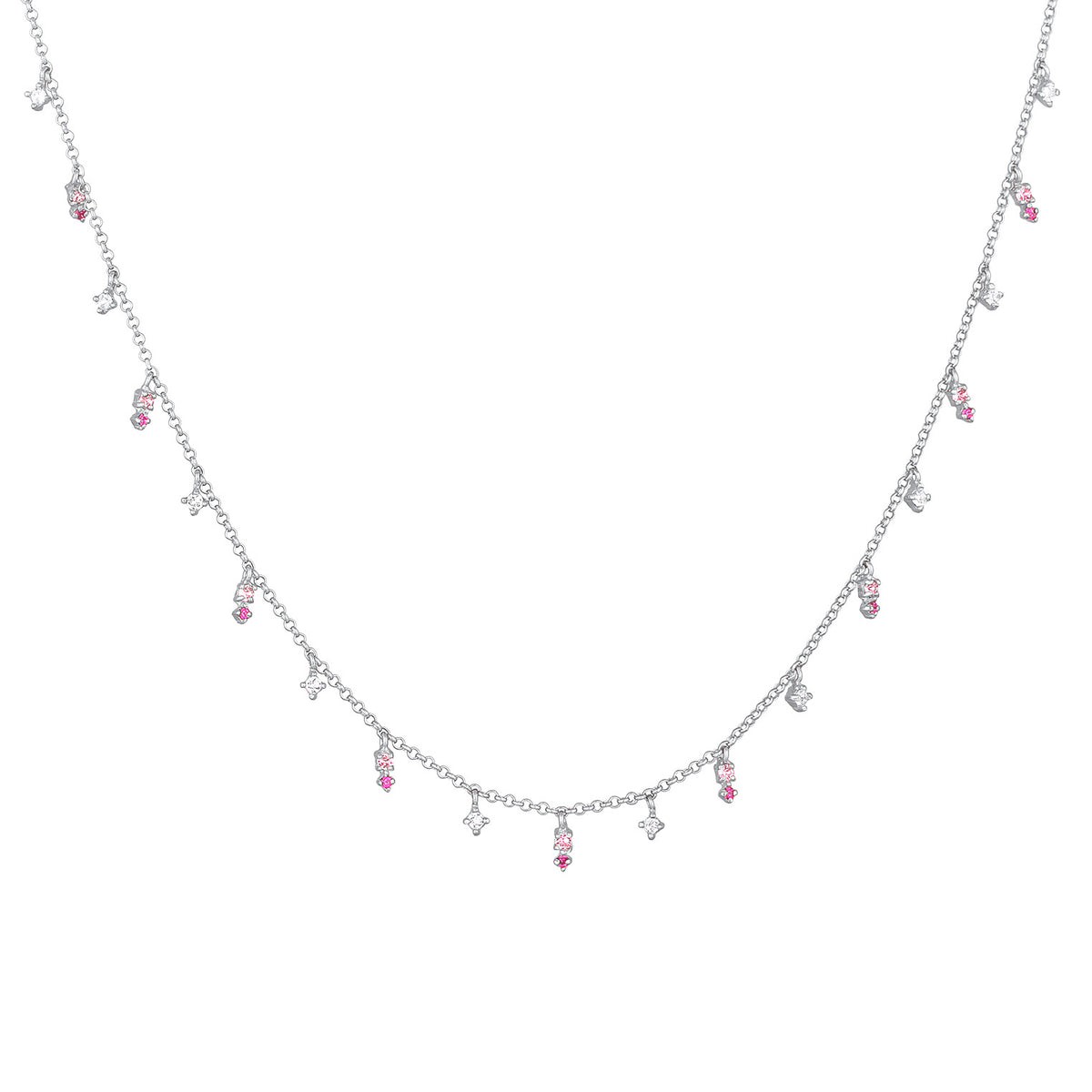 Silber - Elli | Halskette Anhänger | Glas Kristalle (Rosa) | 925er Sterling Silber