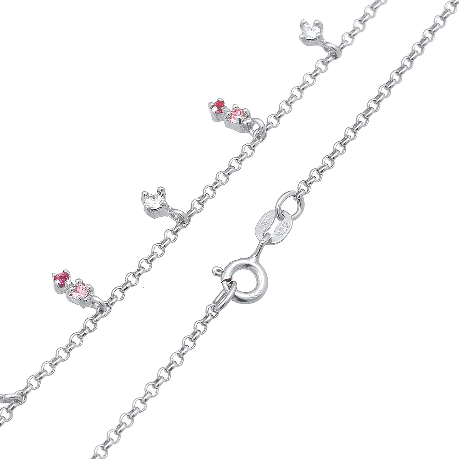 Silber - Elli | Halskette Anhänger | Kristalle (Rosa) | 925er Sterling Silber