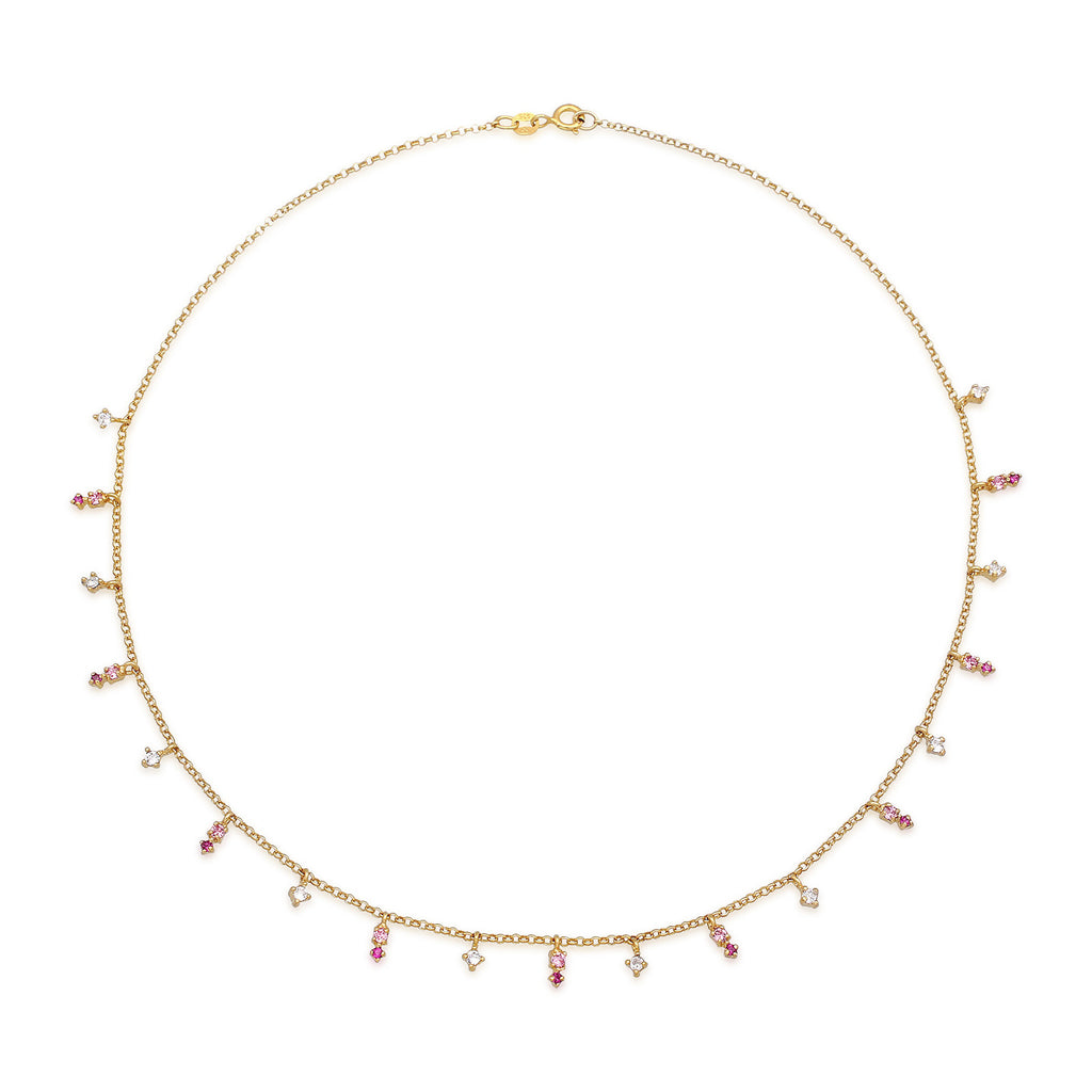Gold - Elli | Halskette Anhänger | Glas Kristalle (Rosa) | 925er Sterling Silber