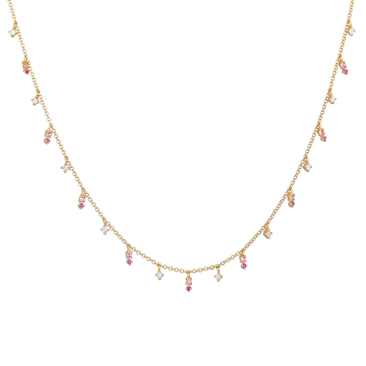Gold - Elli | Halskette Anhänger | Glas Kristalle (Rosa) | 925er Sterling Silber