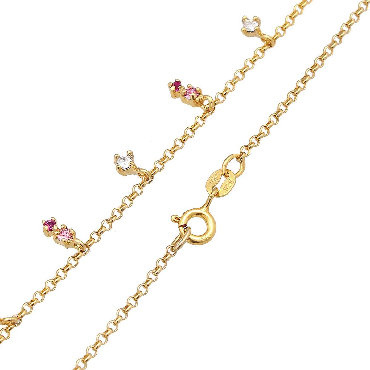 Gold - Elli | Halskette Anhänger | Glas Kristalle (Rosa) | 925er Sterling Silber