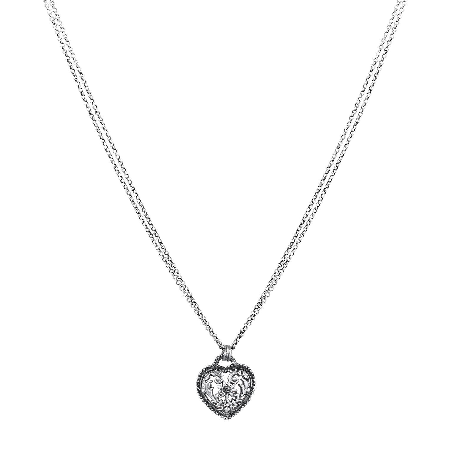 Schwarz - Elli | Halskette Herz Anhänger Edelweiss | 925er Sterling Silber