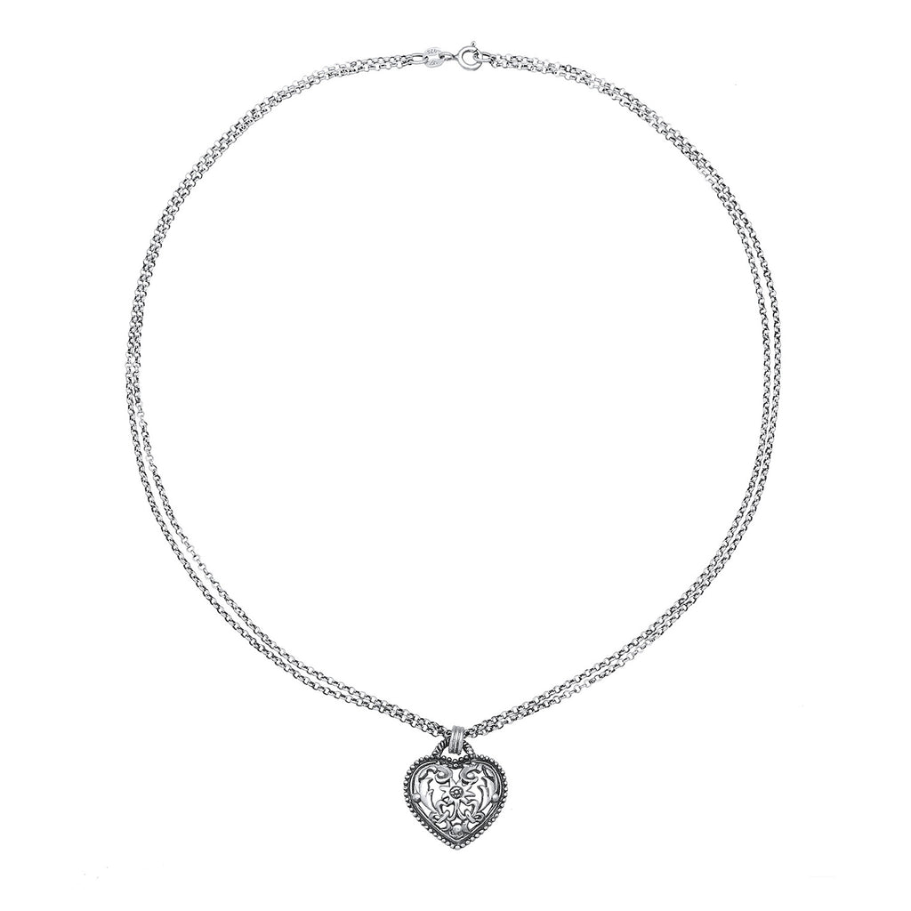 Schwarz - Elli | Halskette Herz Anhänger Edelweiss | 925er Sterling Silber
