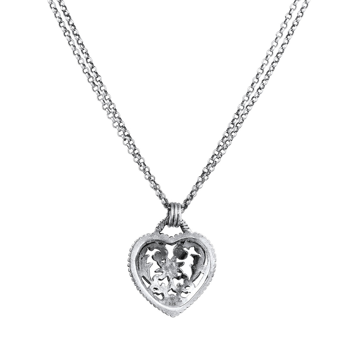Schwarz - Elli | Halskette Herz Anhänger Edelweiss | 925er Sterling Silber