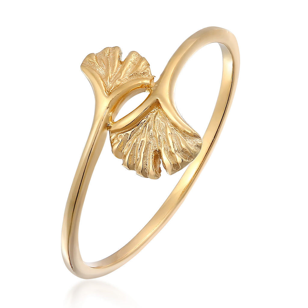 Gold - Elli PREMIUM | Ring Ginkgo Blatt Offen | 375er Gelbgold