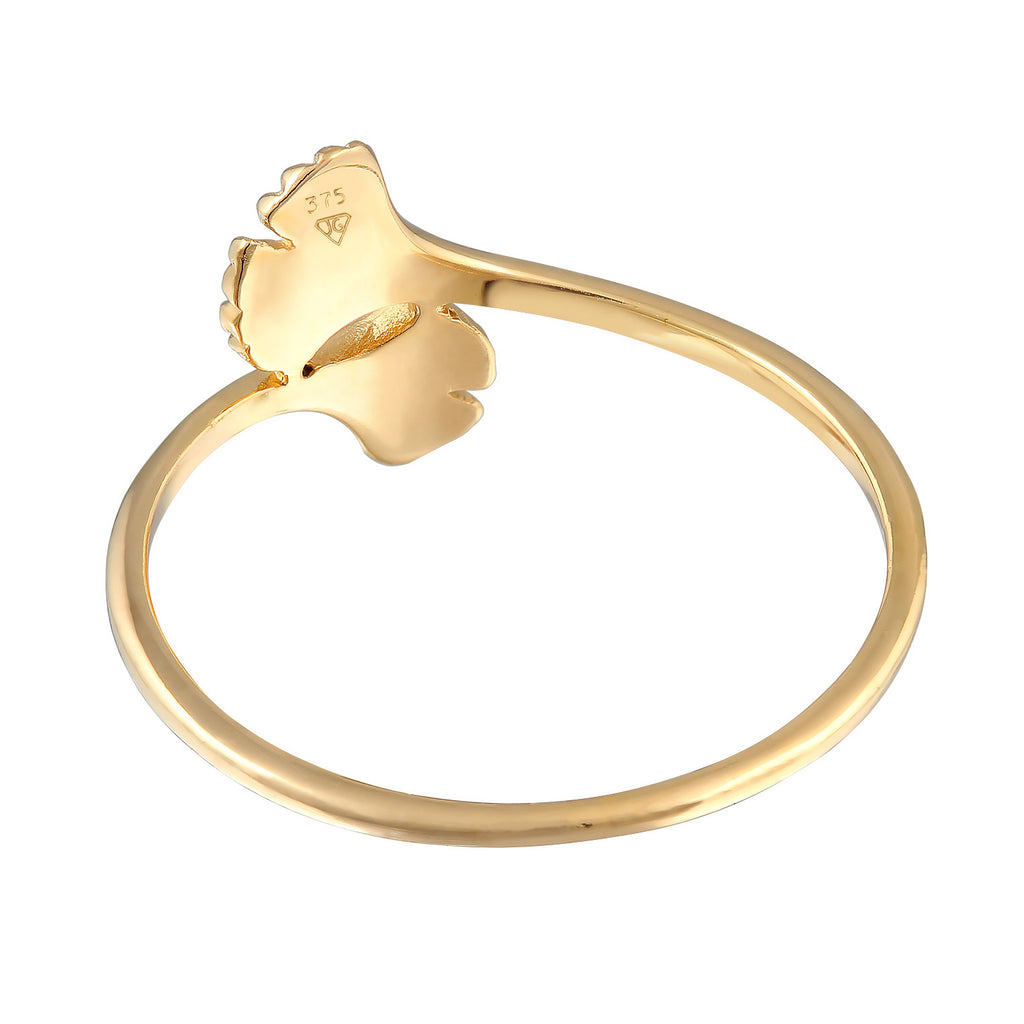 Gold - Elli PREMIUM | Ring Ginkgo Blatt Offen | 375er Gelbgold