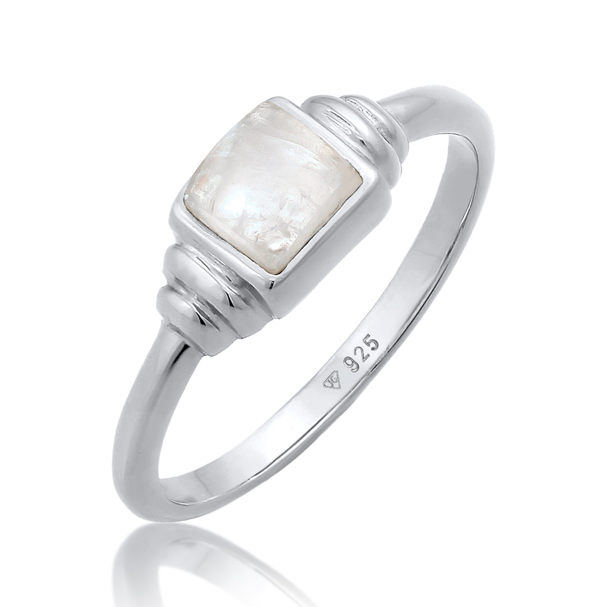 Silber - Elli PREMIUM | Ring Quadrat | Mondstein (Weiß) | 925er Sterling Silber