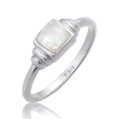 Silber - Elli PREMIUM | Ring Quadrat | Mondstein (Weiß) | 925er Sterling Silber