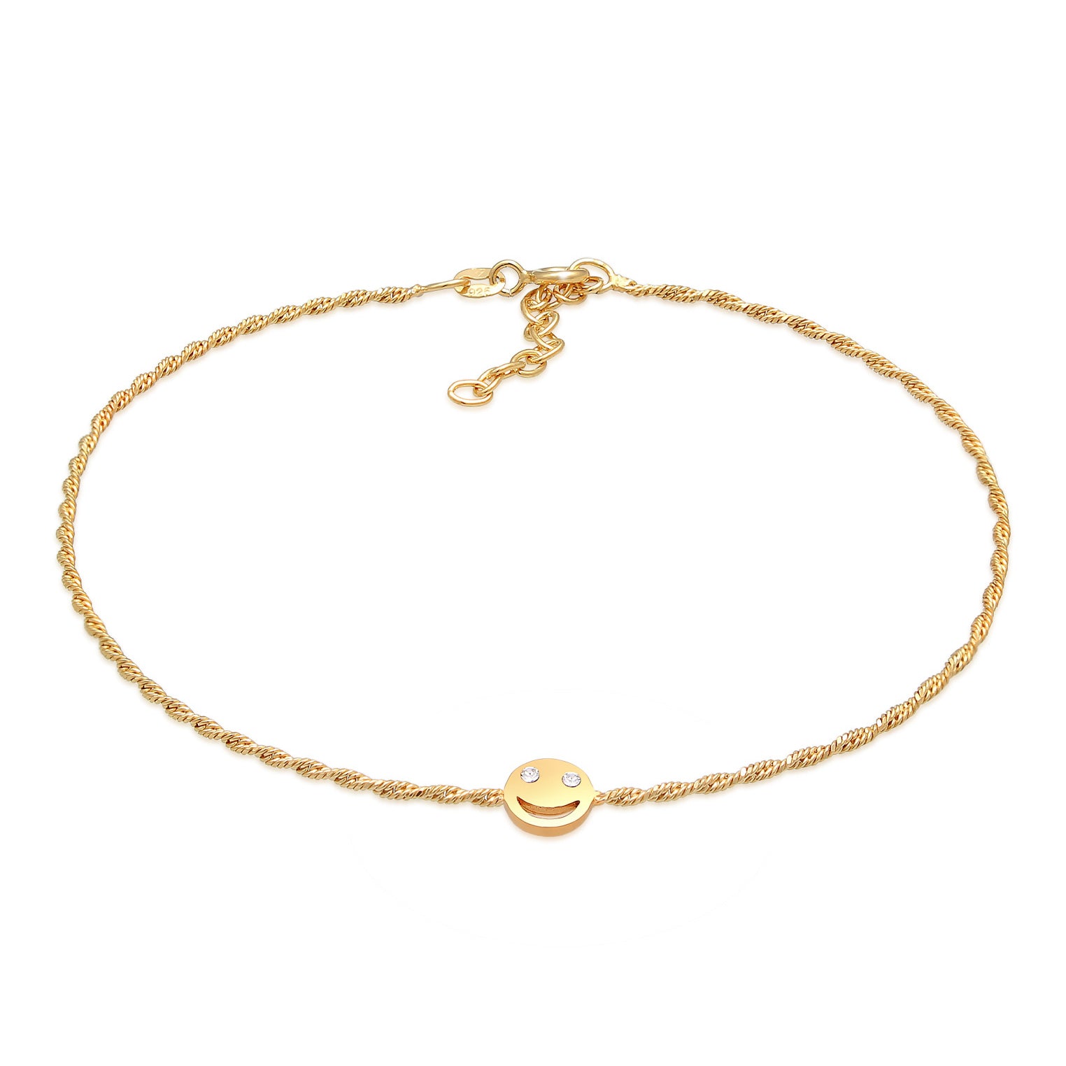 Gold - Elli | Fußkettchen mit Smiling Face | Mit Kristallen von Swarovski® (Weiß) | 925er Sterling Silber