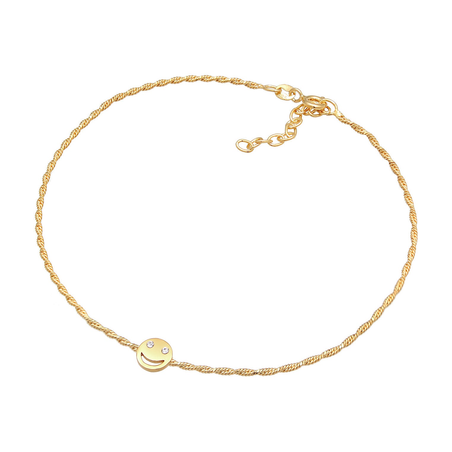 Gold - Elli | Fußkettchen mit Smiling Face | Mit Kristallen von Swarovski® (Weiß) | 925er Sterling Silber