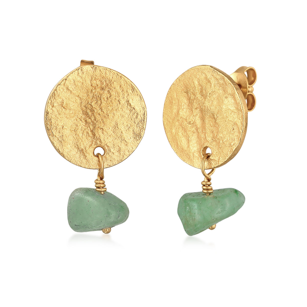 Gold - Elli PREMIUM | Ohrhänger Plättchen Vintage | Aventurin (Grün) | 925er Sterling Silber