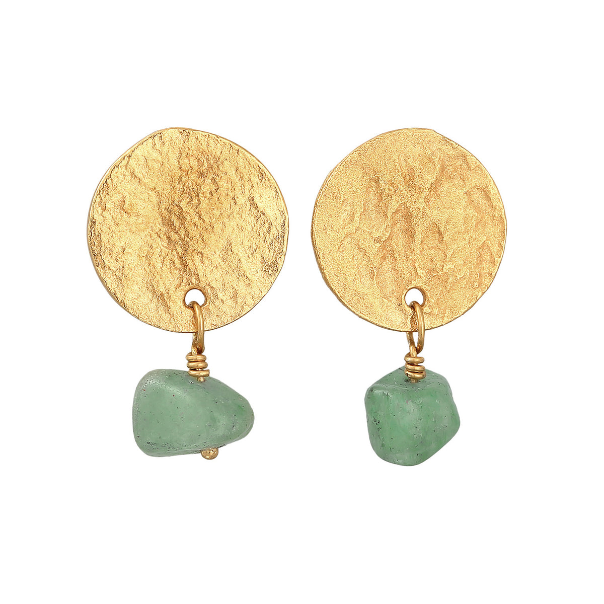 Gold - Elli PREMIUM | Ohrhänger Plättchen Vintage | Aventurin (Grün) | 925er Sterling Silber