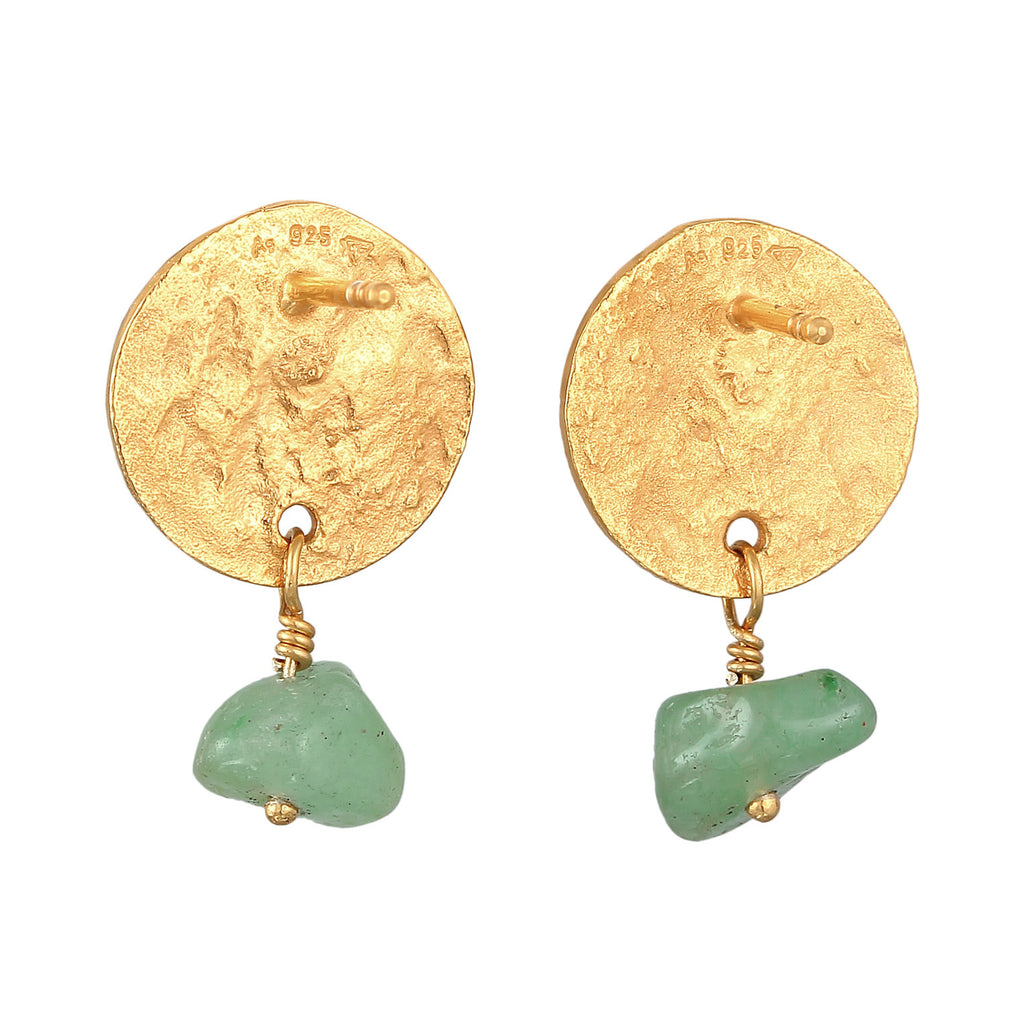 Gold - Elli PREMIUM | Ohrhänger Plättchen Vintage | Aventurin (Grün) | 925er Sterling Silber