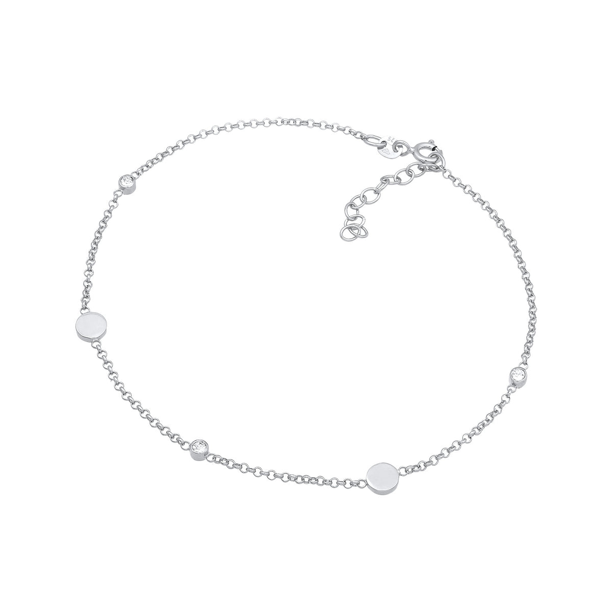 Silber - Elli | Fußkettchen Plättchen | Mit Kristallen von Swarovski® (Weiß) | 925er Sterling Silber