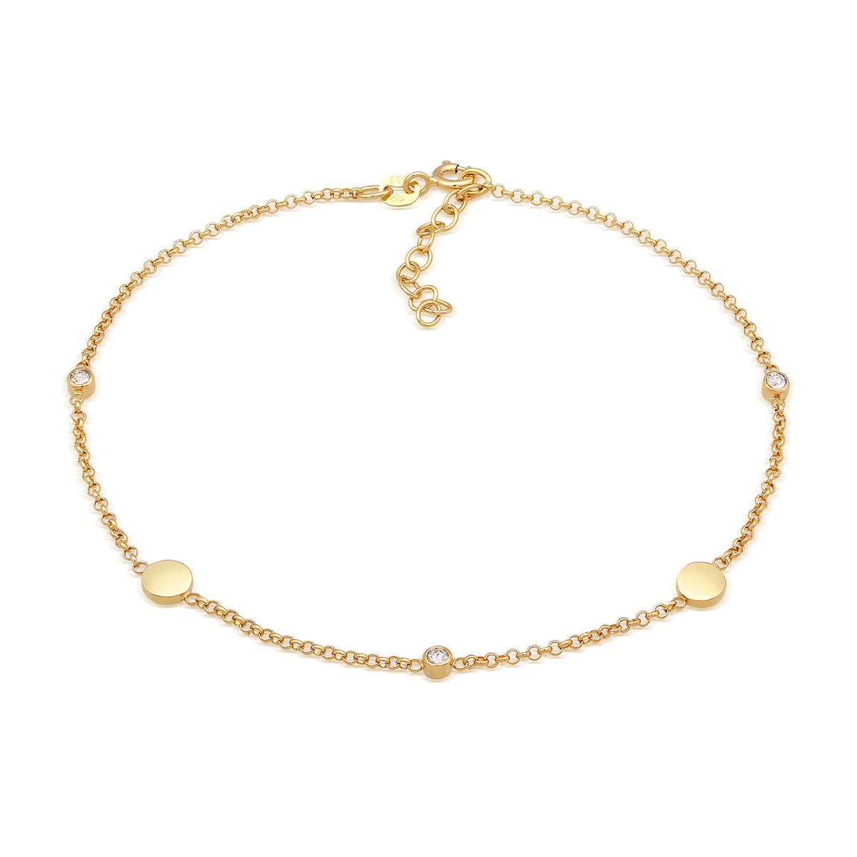 Gold - Elli | Fußkettchen Plättchen | Mit Kristallen von Swarovski® (Weiß) | 925er Sterling Silber