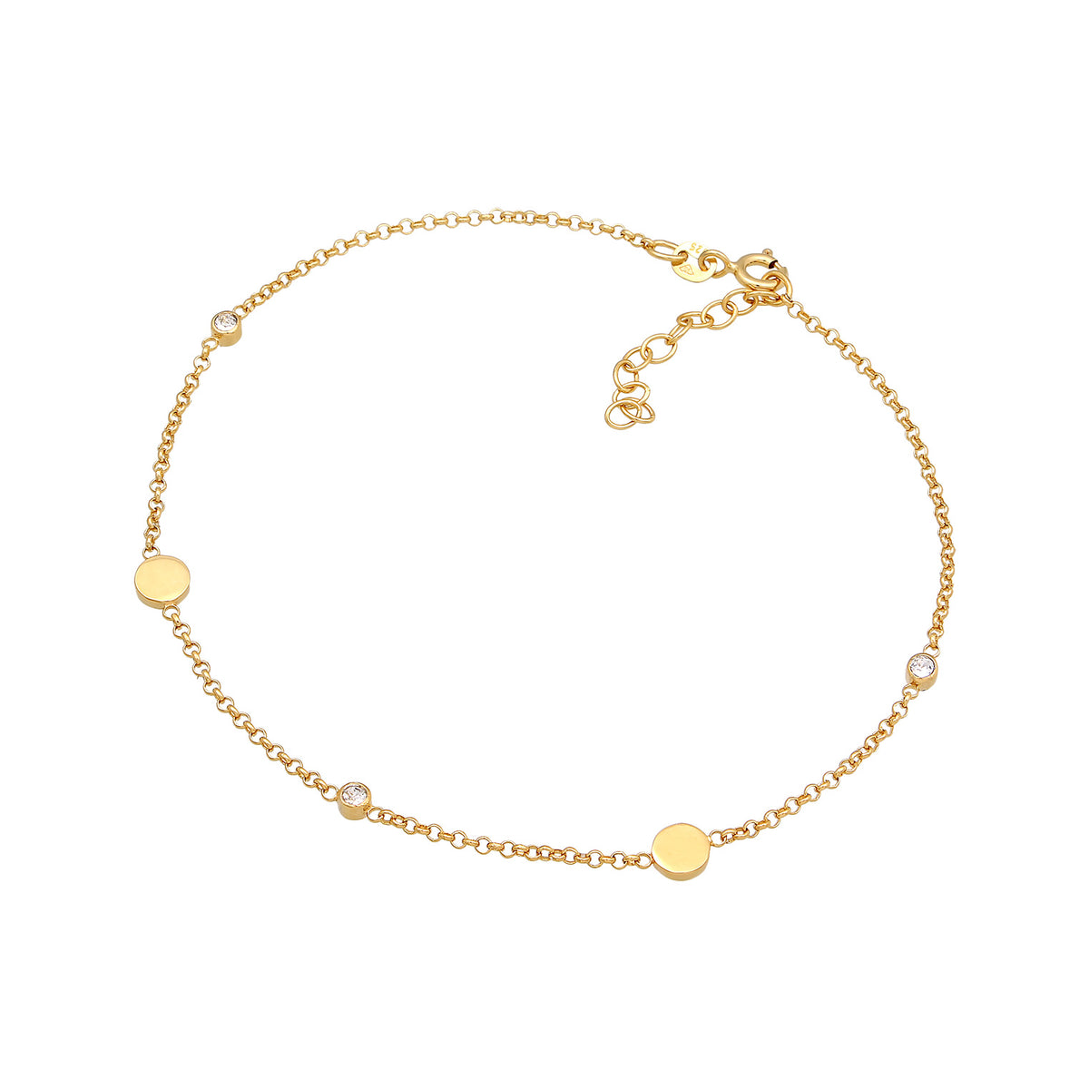 Gold - Elli | Fußkettchen Plättchen | Mit Kristallen von Swarovski® (Weiß) | 925er Sterling Silber