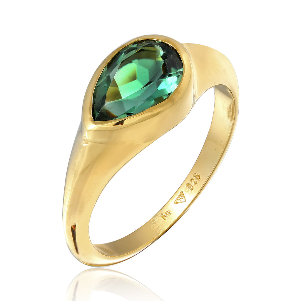 Gold - Elli PREMIUM | Solitär-Ring Klassik | Quarz (Grün) | 925er Sterling Silber