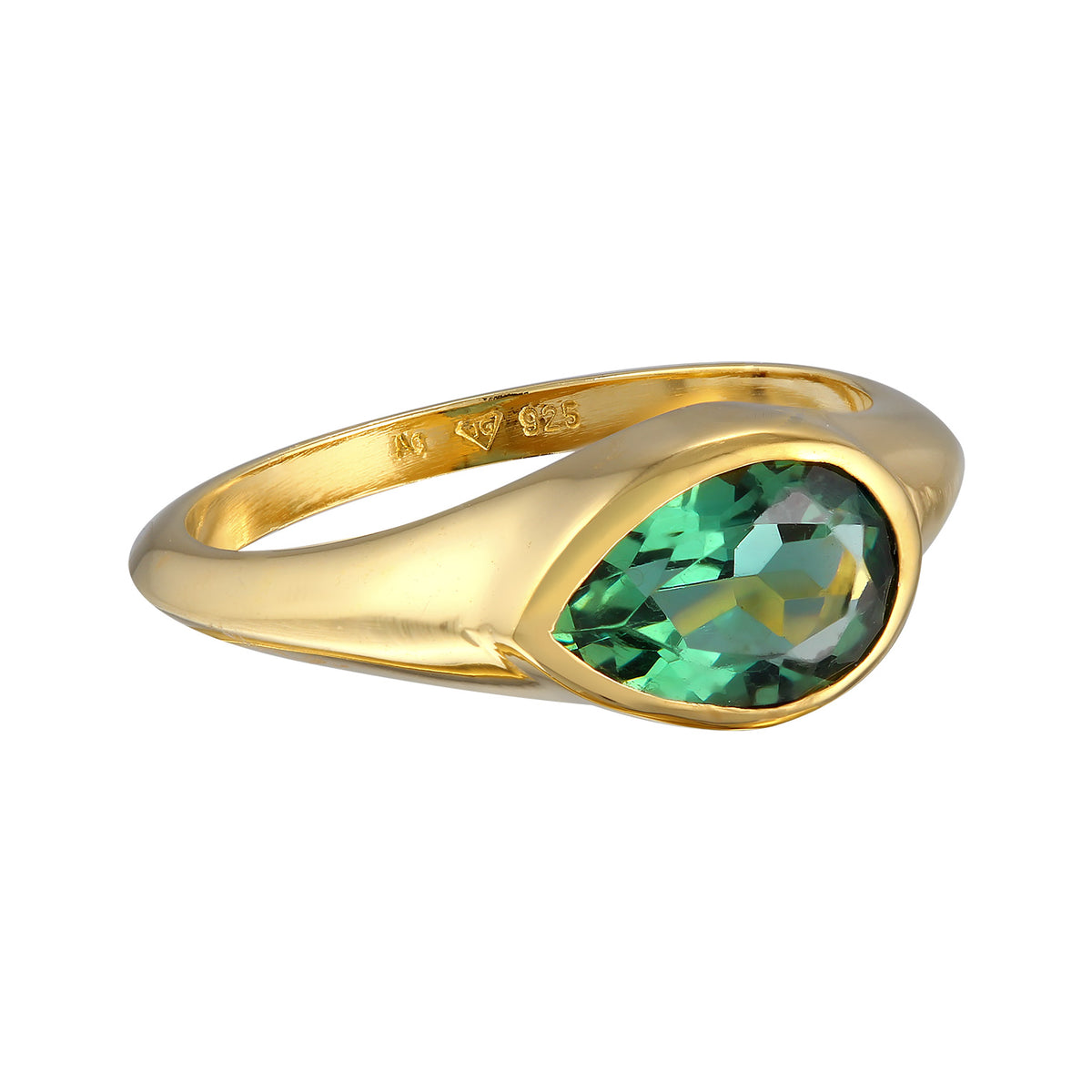 Gold - Elli PREMIUM | Solitär-Ring Klassik | Quarz (Grün) | 925er Sterling Silber