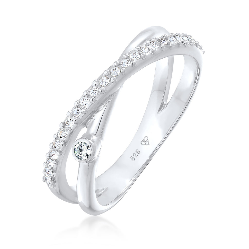 Silber - Elli | Ring Kreuz | Mit Kristallen von Swarovski® (Weiß) | 925er Sterling Silber
