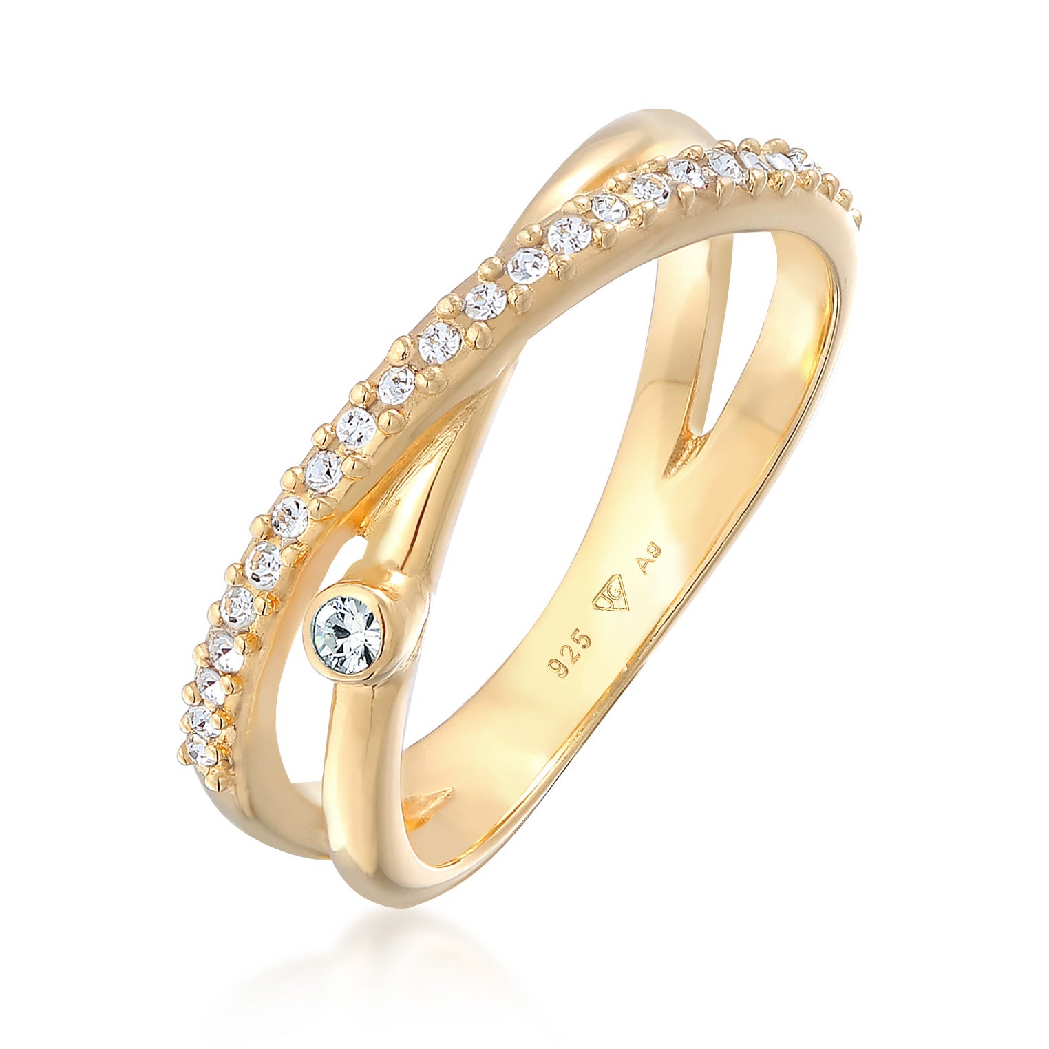 Gold - Elli | Ring Kreuz | Mit Kristallen von Swarovski® (Weiß) | 925er Sterling Silber Vergoldet