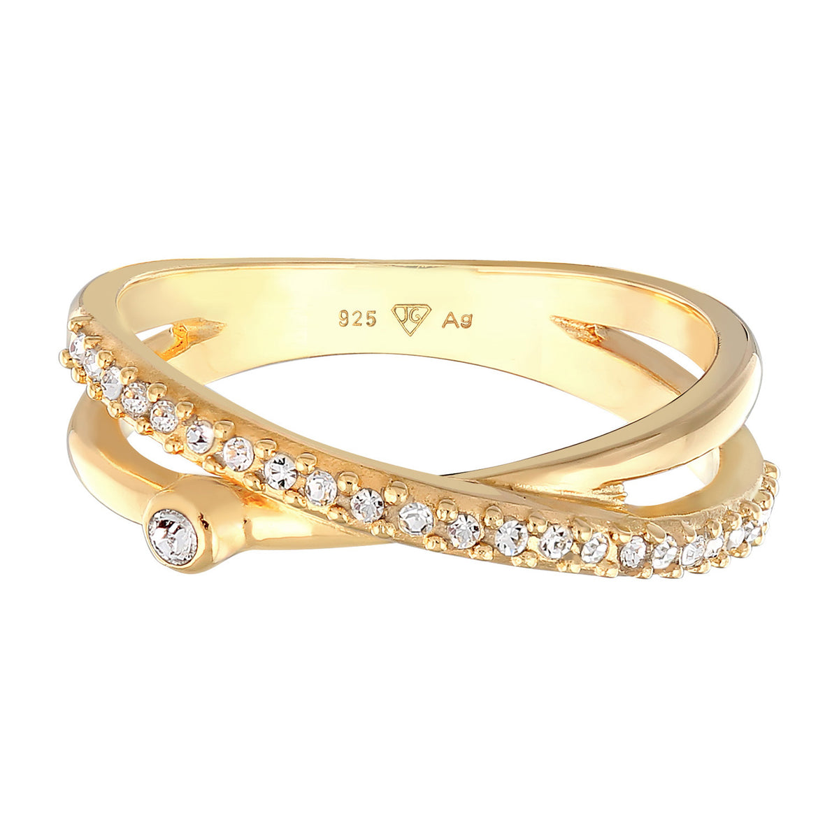 Gold - Elli | Ring Kreuz | Mit Kristallen von Swarovski® (Weiß) | 925er Sterling Silber Vergoldet