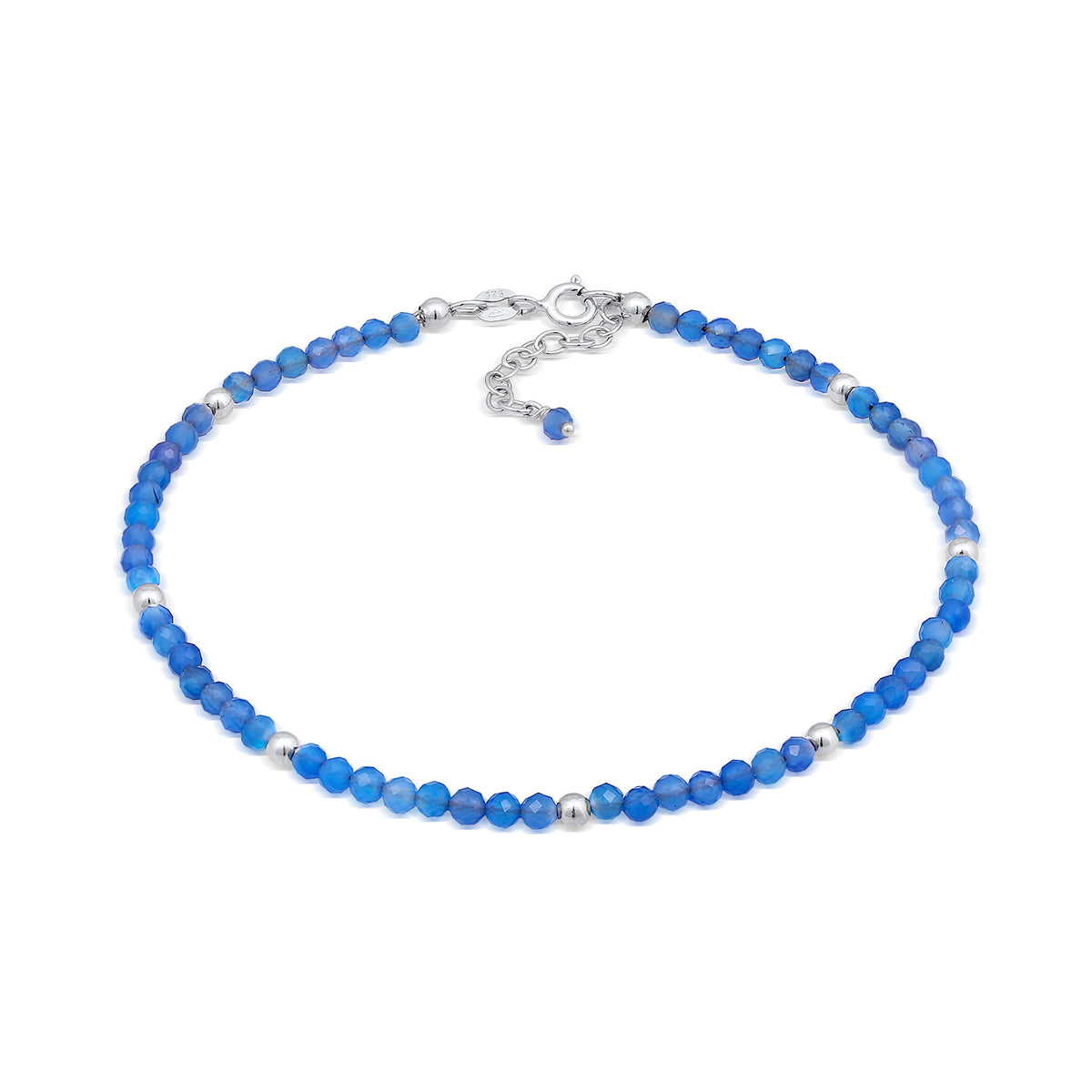 Silber - Elli | Fußkettchen Kugeln | Achat (Blau) | 925er Sterling Silber