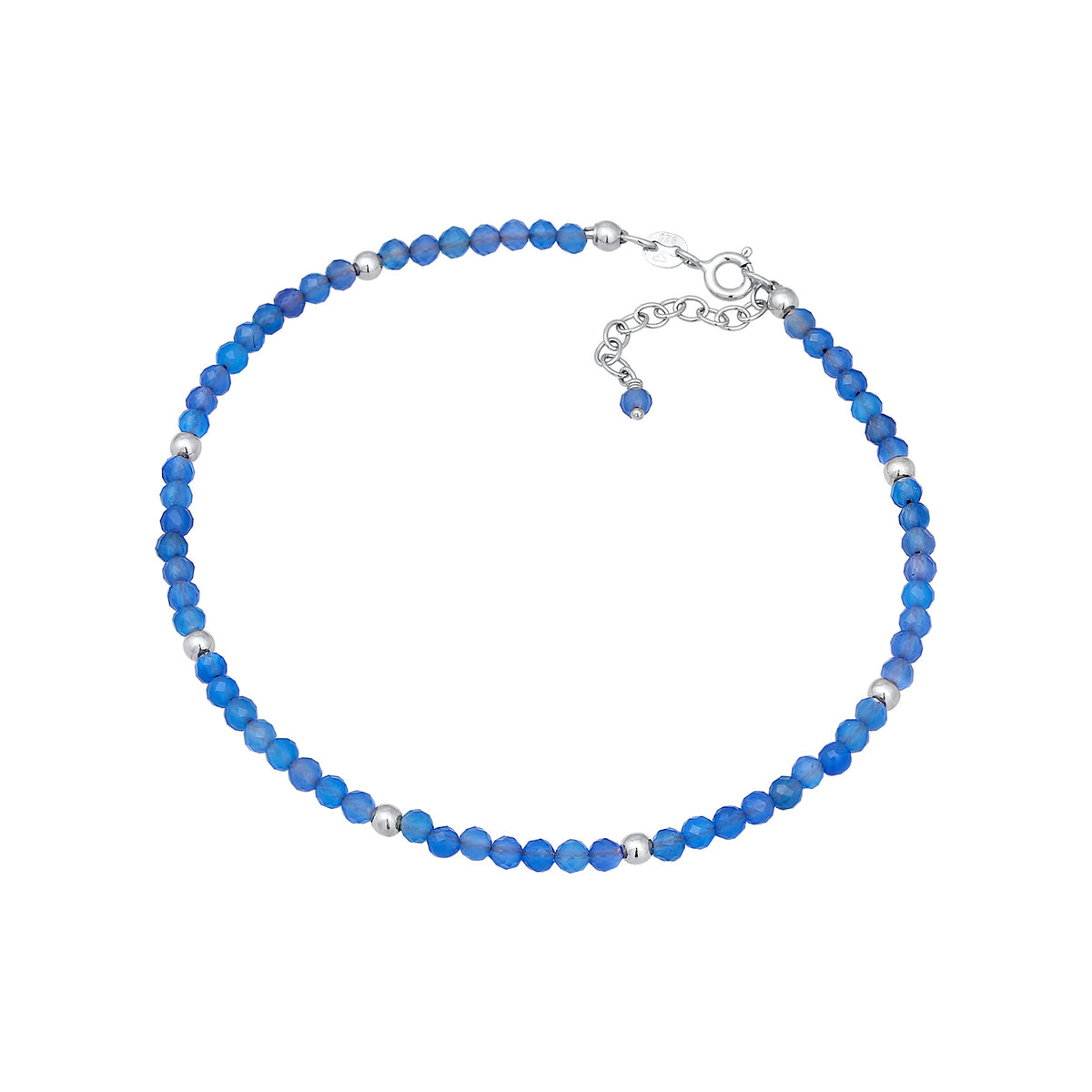 Silber - Elli | Fußkettchen Kugeln | Achat (Blau) | 925er Sterling Silber