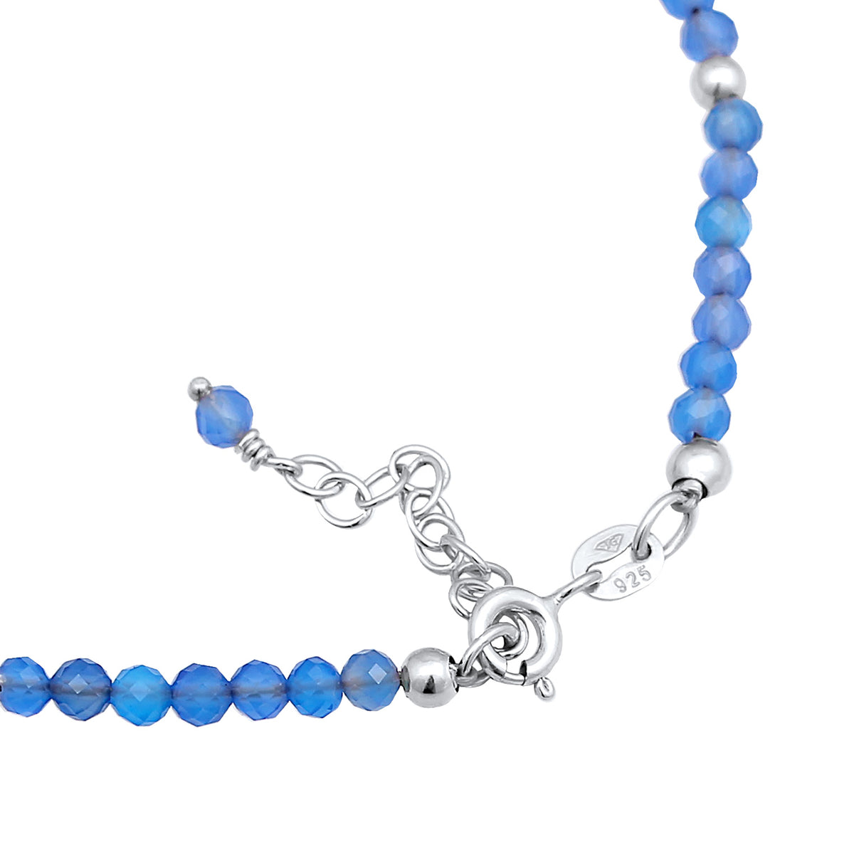 Silber - Elli | Fußkettchen Kugeln | Achat (Blau) | 925er Sterling Silber