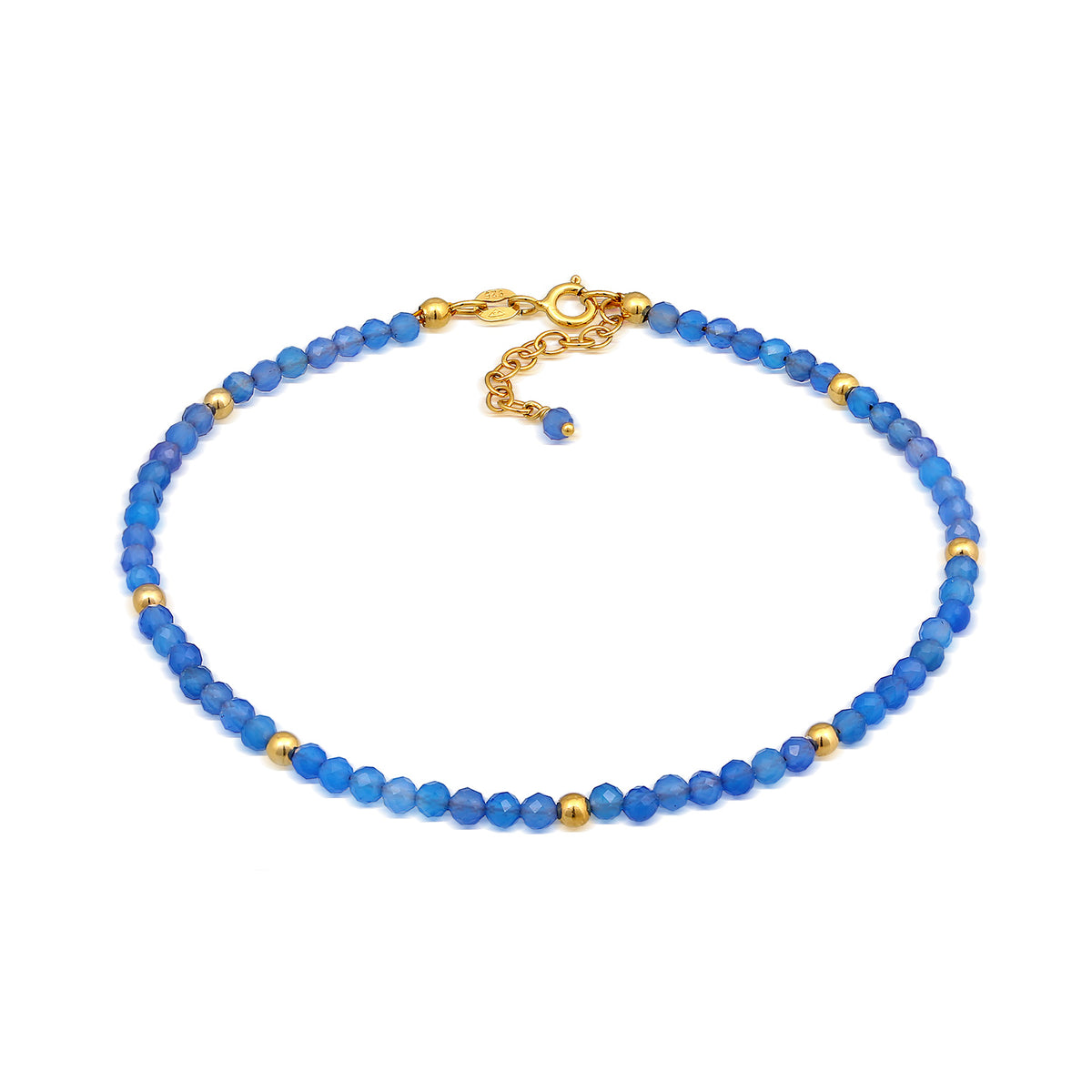 Gold - Elli | Fußkettchen Kugeln | Achat (Blau) | 925er Sterling Silber