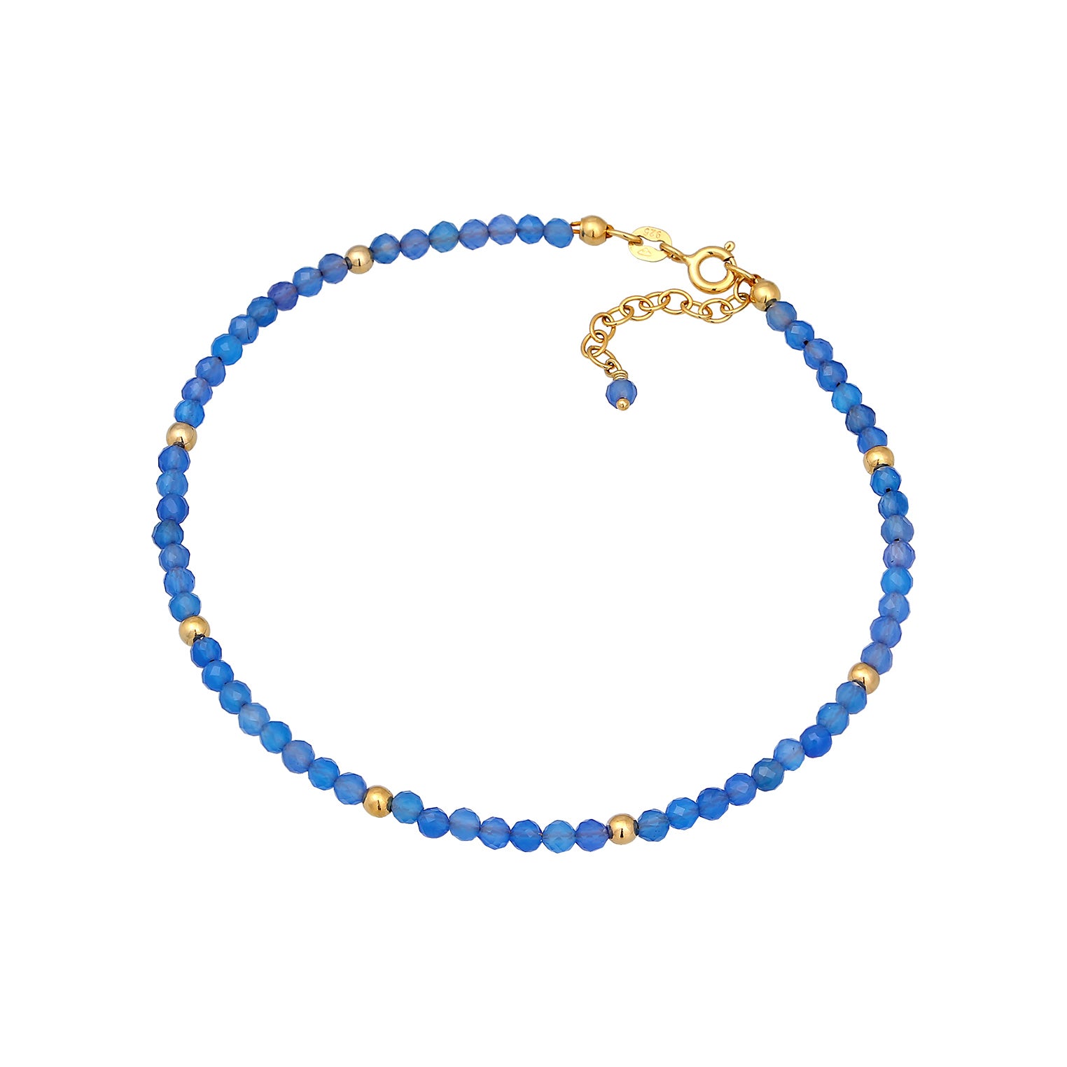 Gold - Elli | Fußkettchen Kugeln | Achat (Blau) | 925er Sterling Silber