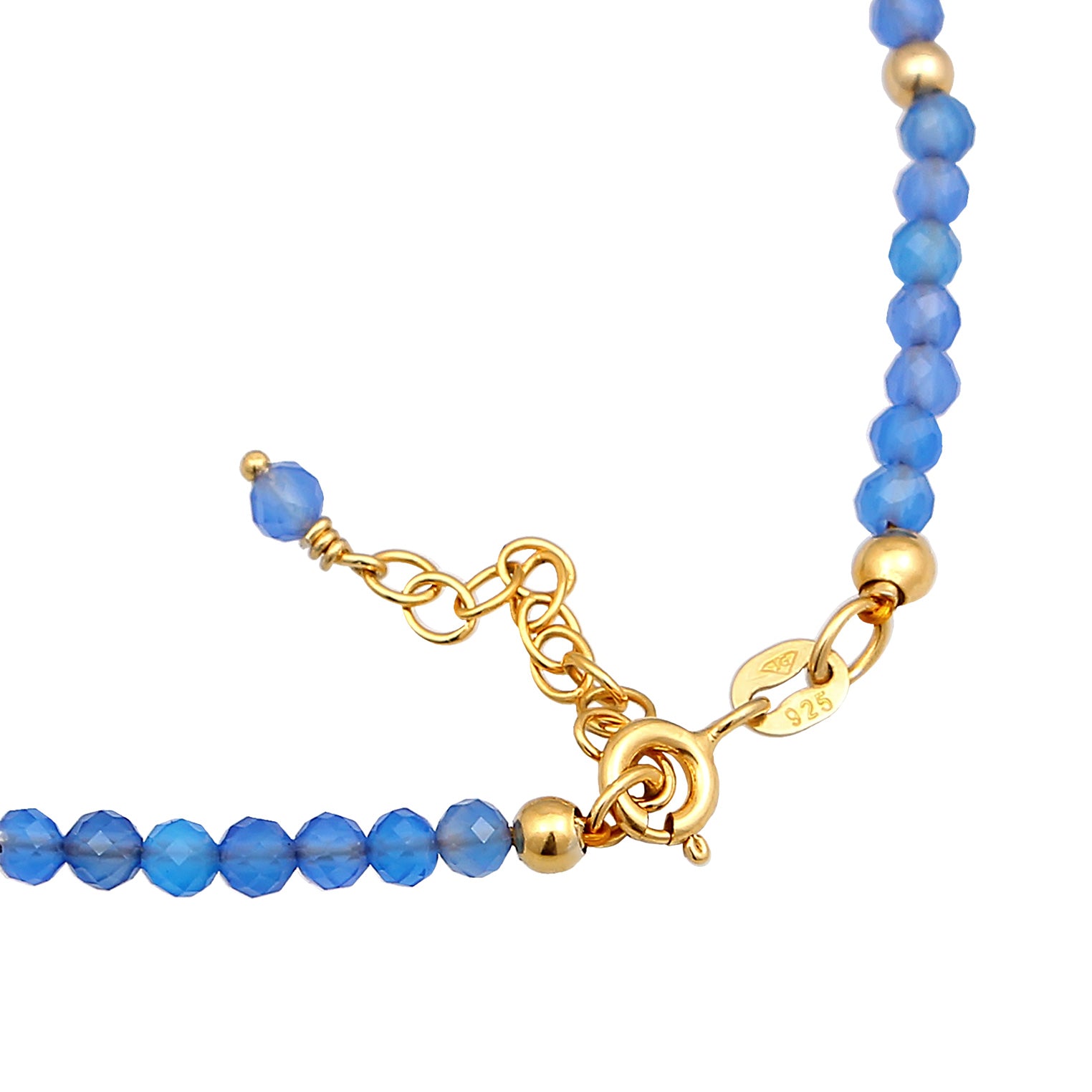 Gold - Elli | Fußkettchen Kugeln | Achat (Blau) | 925er Sterling Silber