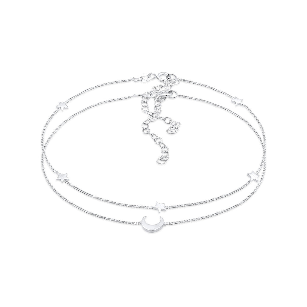 Silber - Elli | Fußkettchen Halbmond Set | 925er Sterling Silber