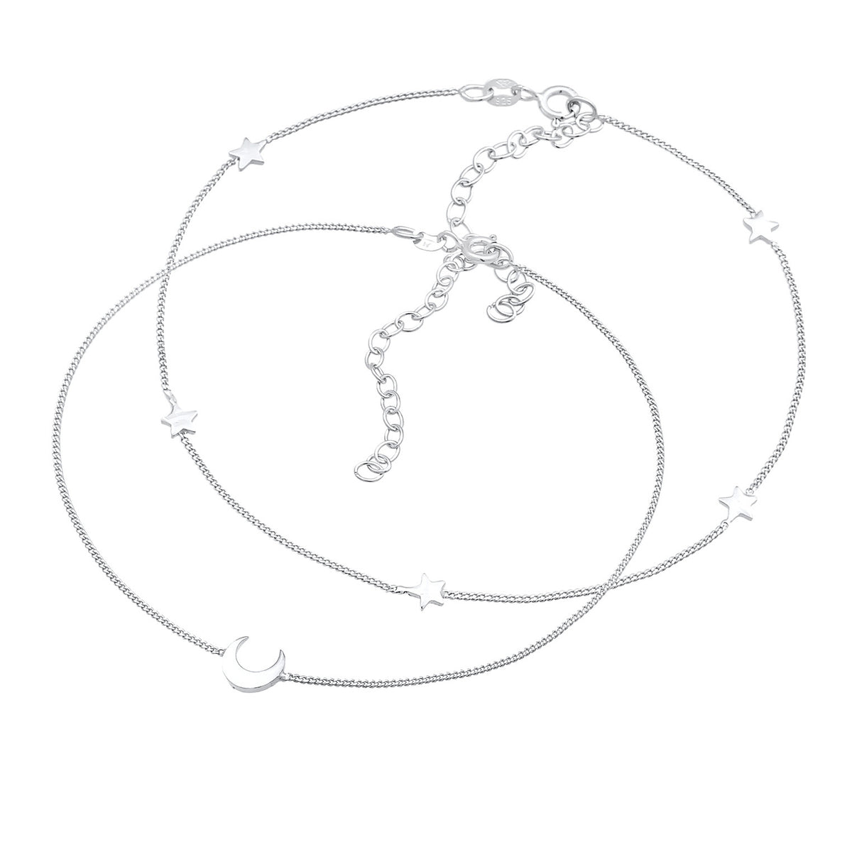 Silber - Elli | Fußkettchen Halbmond Set | 925er Sterling Silber