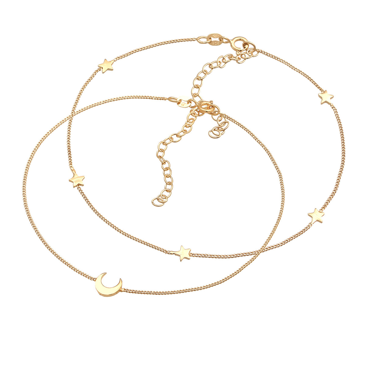 Gold - Elli | Fußkettchen Halbmond Set | 925er Sterling Silber