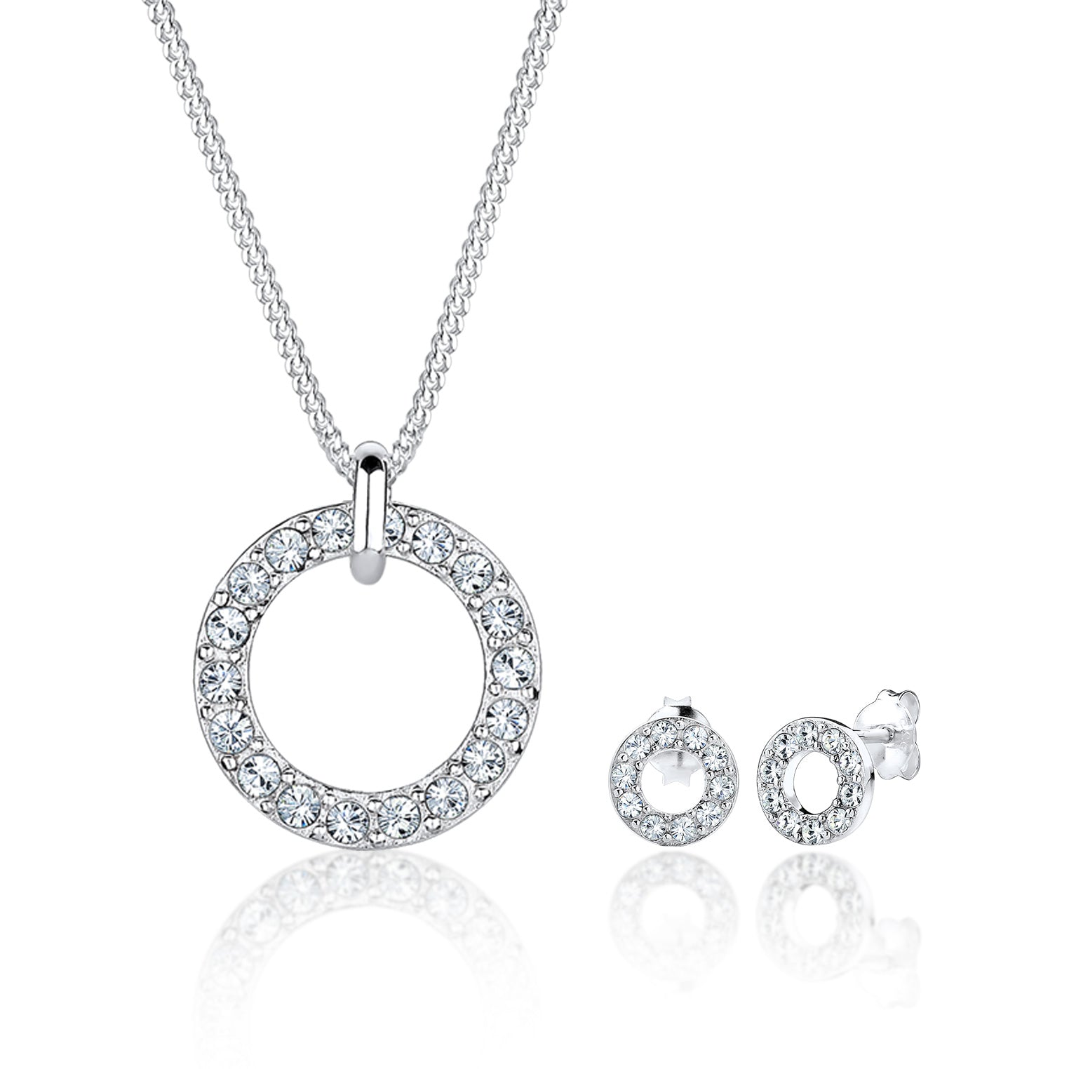 Silber - Elli | Schmuckset Kreis | Mit Kristallen von Swarovski® (Weiß) | 925er Sterling Silber